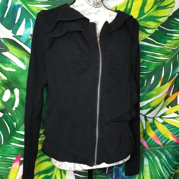 GUC John Paul Richard Women's Medium Black Ruffle Front Full Zip Short Jacket - Picture 2 of 8